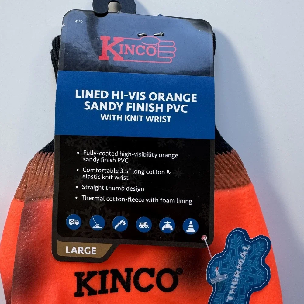 Lot of 2 KINCO Work Gloves Hi-Vis Mesh Grain Pigskin & Palm Sandy Finish PVC Lrg